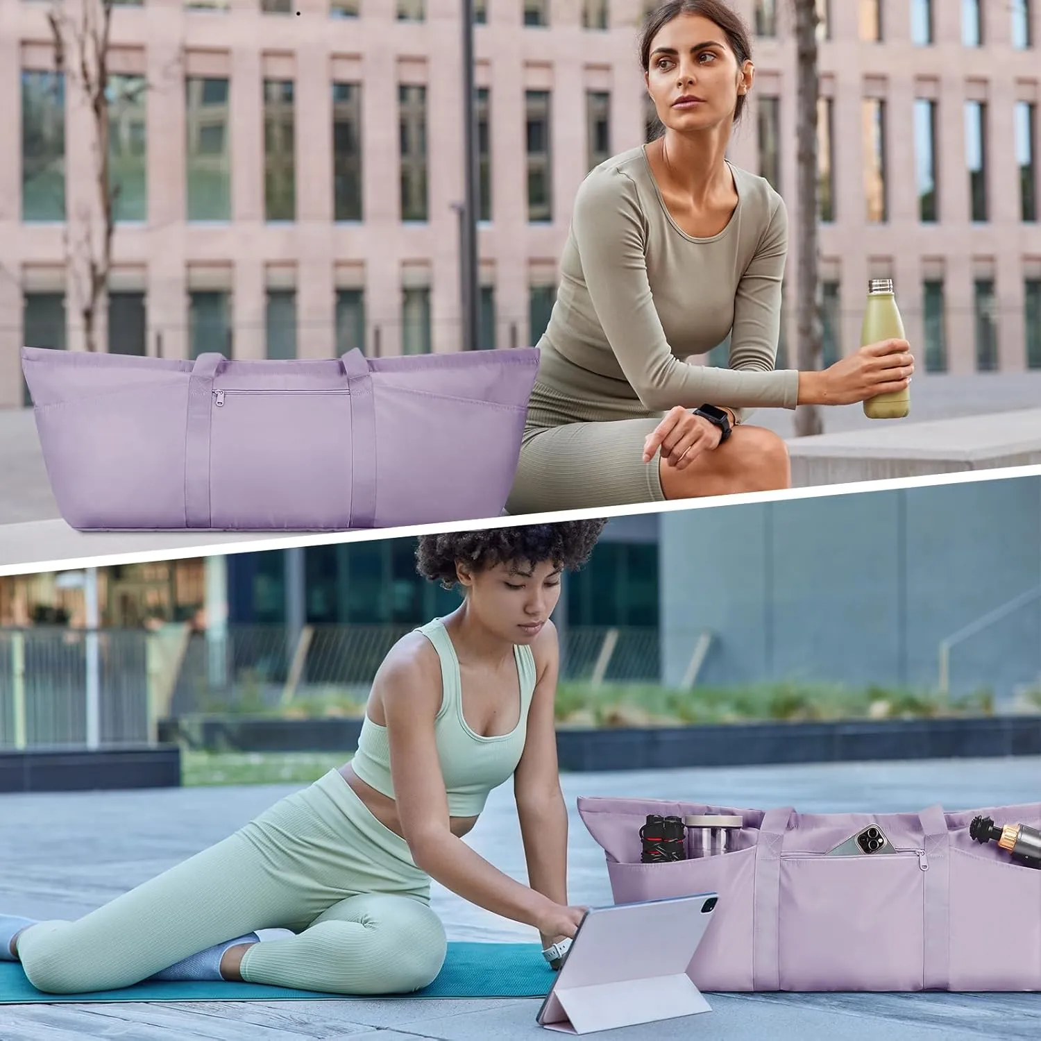 sportsnew Large Yoga Mat Bag with Shoes Compartment and Wet Pocket Ladies Pilates Gym Tote Bag with Yoga Mat Holder Strap for Women Men Workout Carrier Stuff Accessories