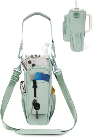 sportsnew Water Bottle Carrier Bag with Phone Pocket for Stanley Brumate era 30oz 40oz Accessories Insulated Water Bottle Holder Pouch with Strap Stanley Cup Sling Bag with Straw Cover for Crossbody