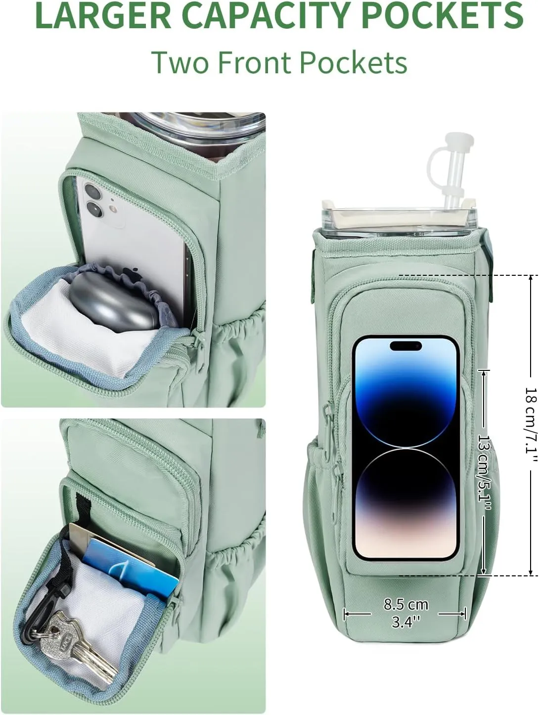 sportsnew Water Bottle Carrier Bag with Phone Pocket for Stanley Brumate era 30oz 40oz Accessories Insulated Water Bottle Holder Pouch with Strap Stanley Cup Sling Bag with Straw Cover for Crossbody