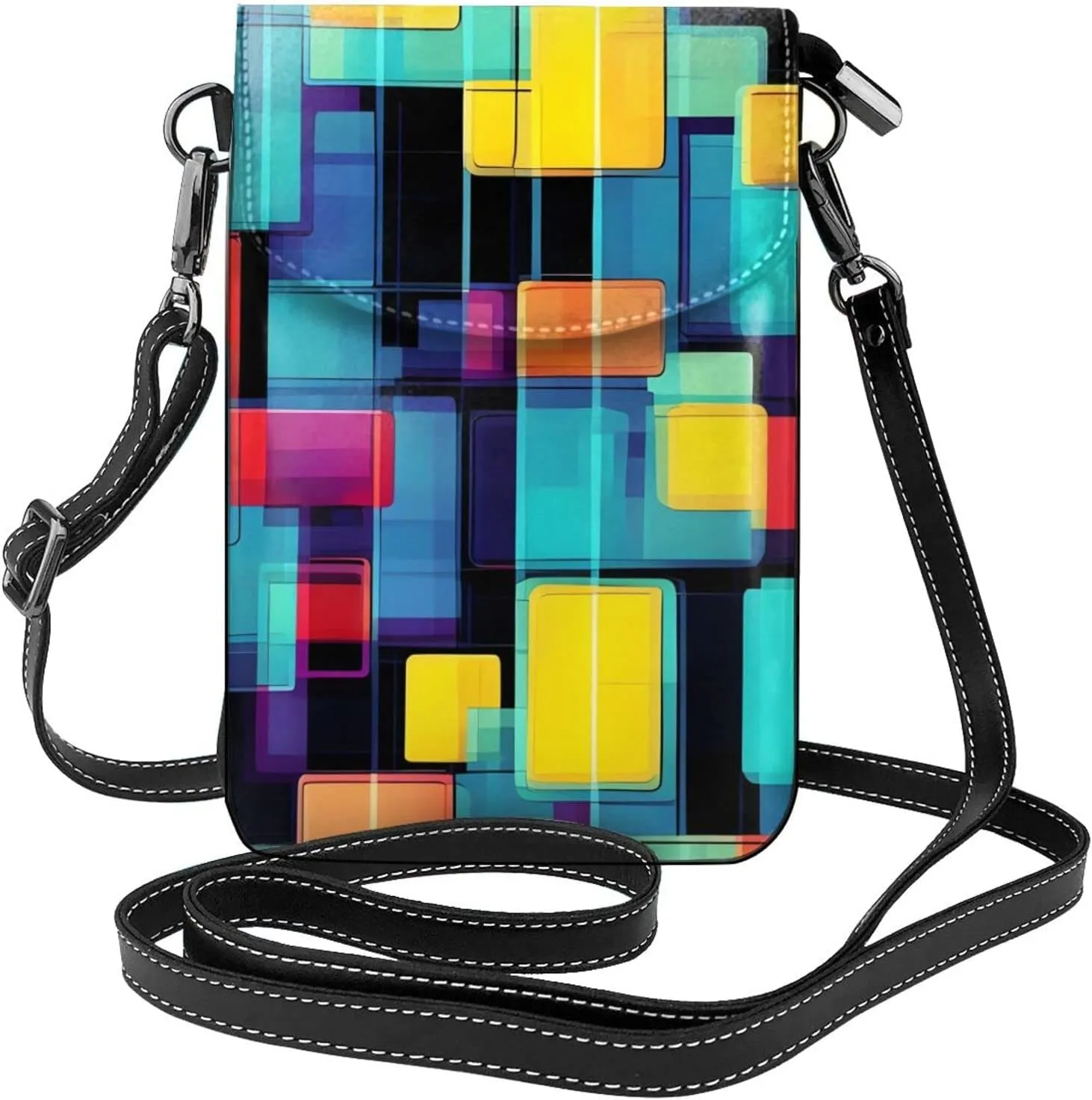 Square Geometry Diagram Women'S Crossbody Bag, Zipper Phone Wallet, ^Cute Purse, Shoulder Bag, Detachable Shoulder Strap