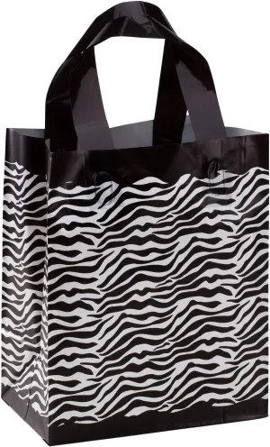 SSWBasics Black and White Zebra Design Boutique Shopping Bags, Durable 8 x 5 x 10 Boutique Bags for Small Business, Stylish Wildlife Party Decorations Gift Bags - Cub Size