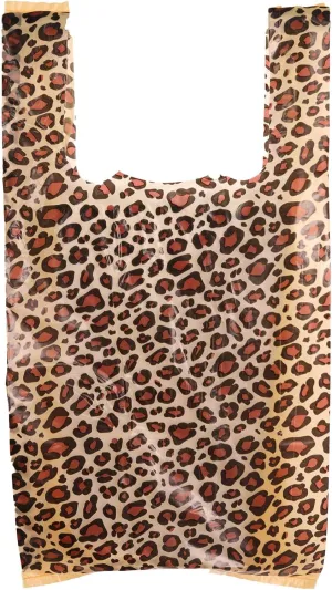 SSWBasics Small Leopard Print Plastic T-Shirt Bags - 8" x 5" x 16" - Case of 1,000 -
