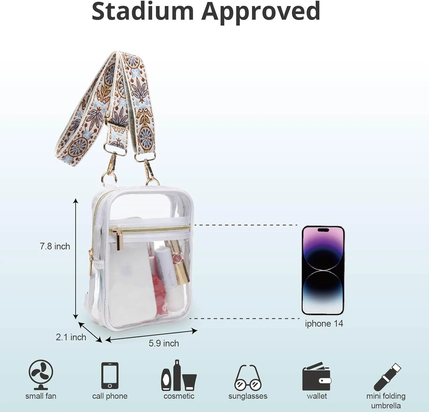 Stadium Approved Crossbody Purse for Women - Clear Stadium Bag for Sporting Events, Concerts