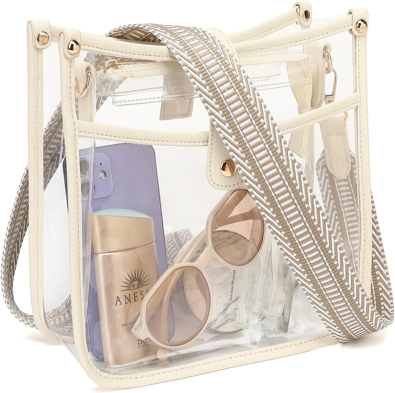 Stadium Clear Bag - Women's Crossbody Tote with Guitar Strap for Concerts