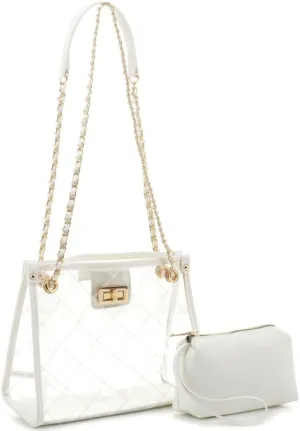 Stadium Concert Vegan Leather Transparent Clear Tote Bag Satchel Crossbody Purse Handbag