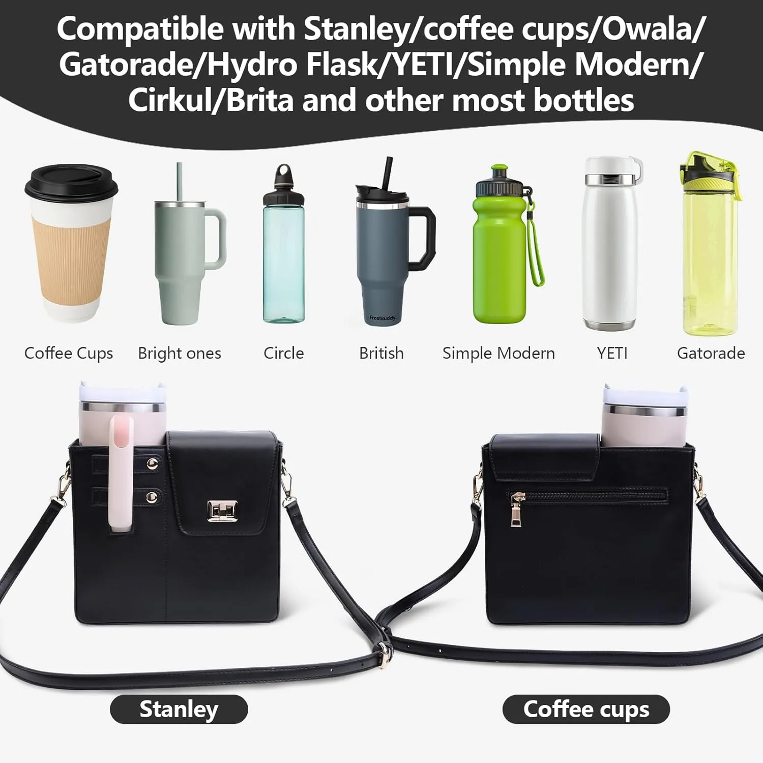 Stanley Cup Purse, Crossbody Bag with Water Bottle Holder, Adjustable Women Shoulder Strap