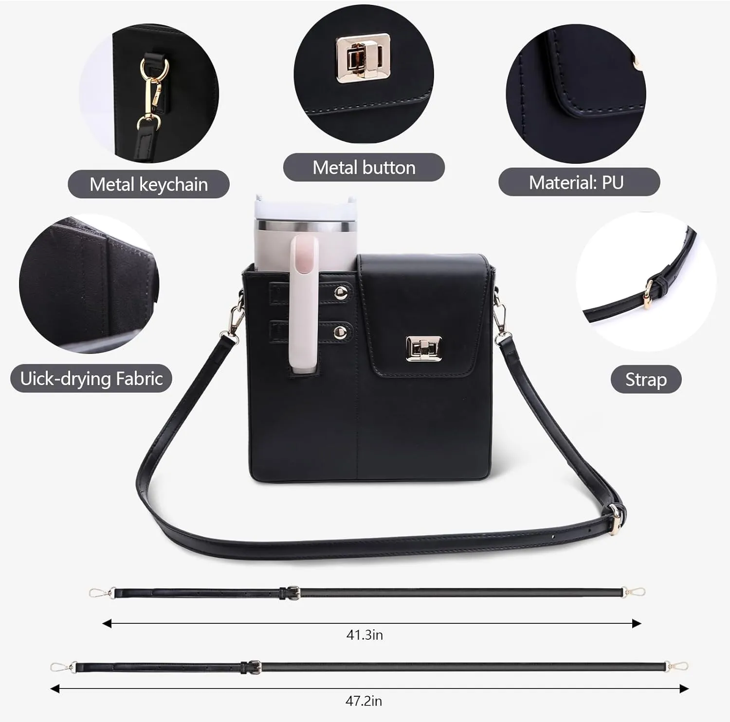 Stanley Cup Purse, Crossbody Bag with Water Bottle Holder, Adjustable Women Shoulder Strap