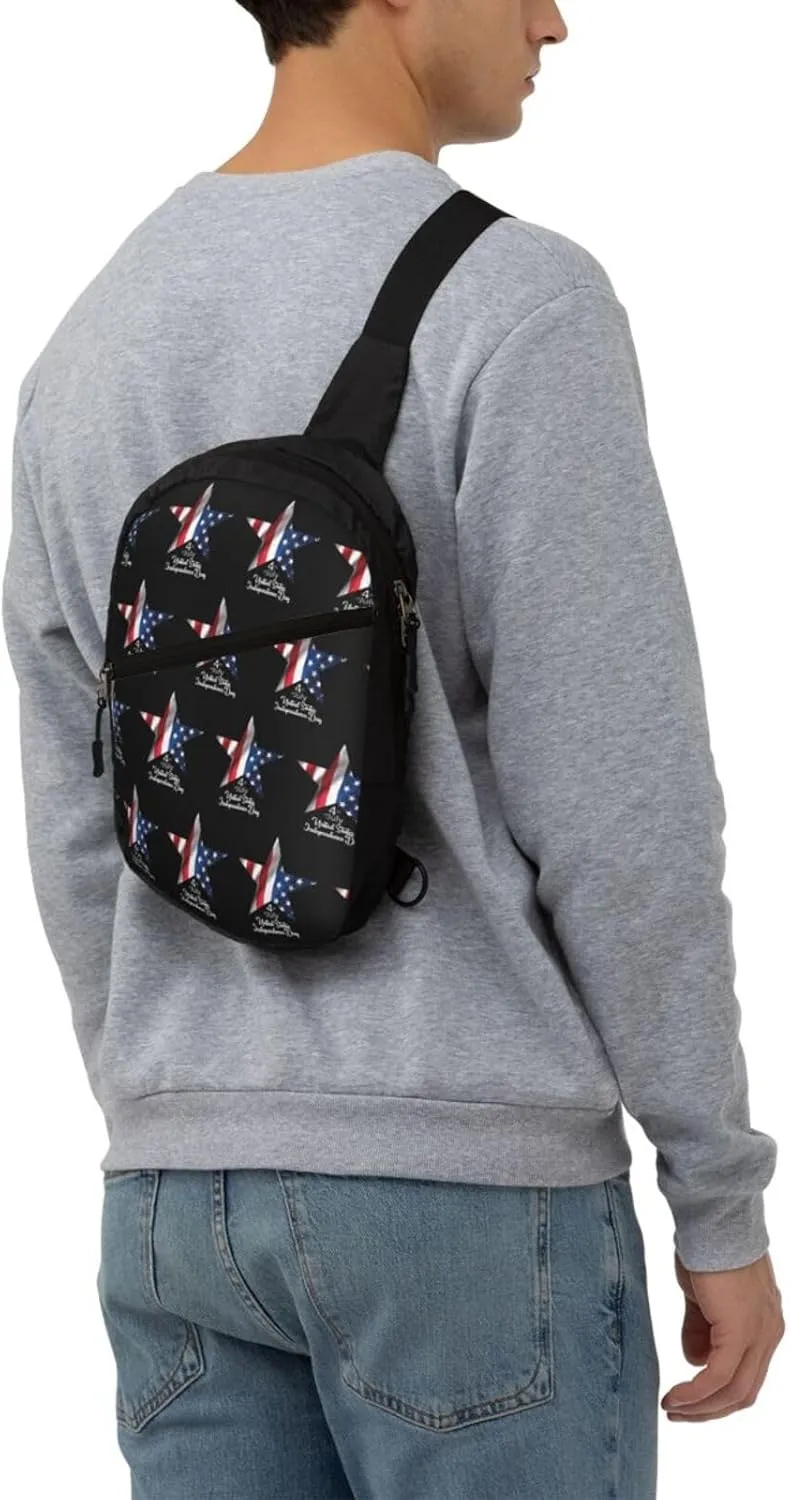 Star American Flag Portable Sling Bags Packable Crossbody Bag Foldable Sport Daypack Reusable Shoulder Backpack Diagonally Chest Bag for Workout Travel