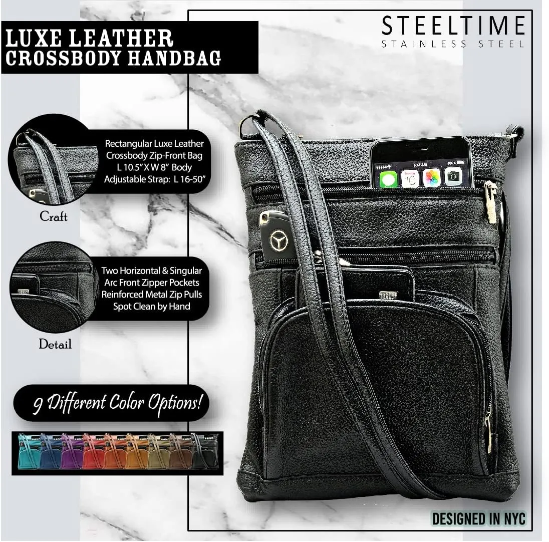 Steeltime Unisex Super Soft Leather Crossbody Bag Featuring The Serenity Prayer with 6 Compartments and Carrying Strap