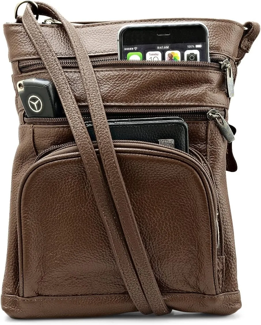 Steeltime Unisex Super Soft Leather Crossbody Bag Featuring The Serenity Prayer with 6 Compartments and Carrying Strap