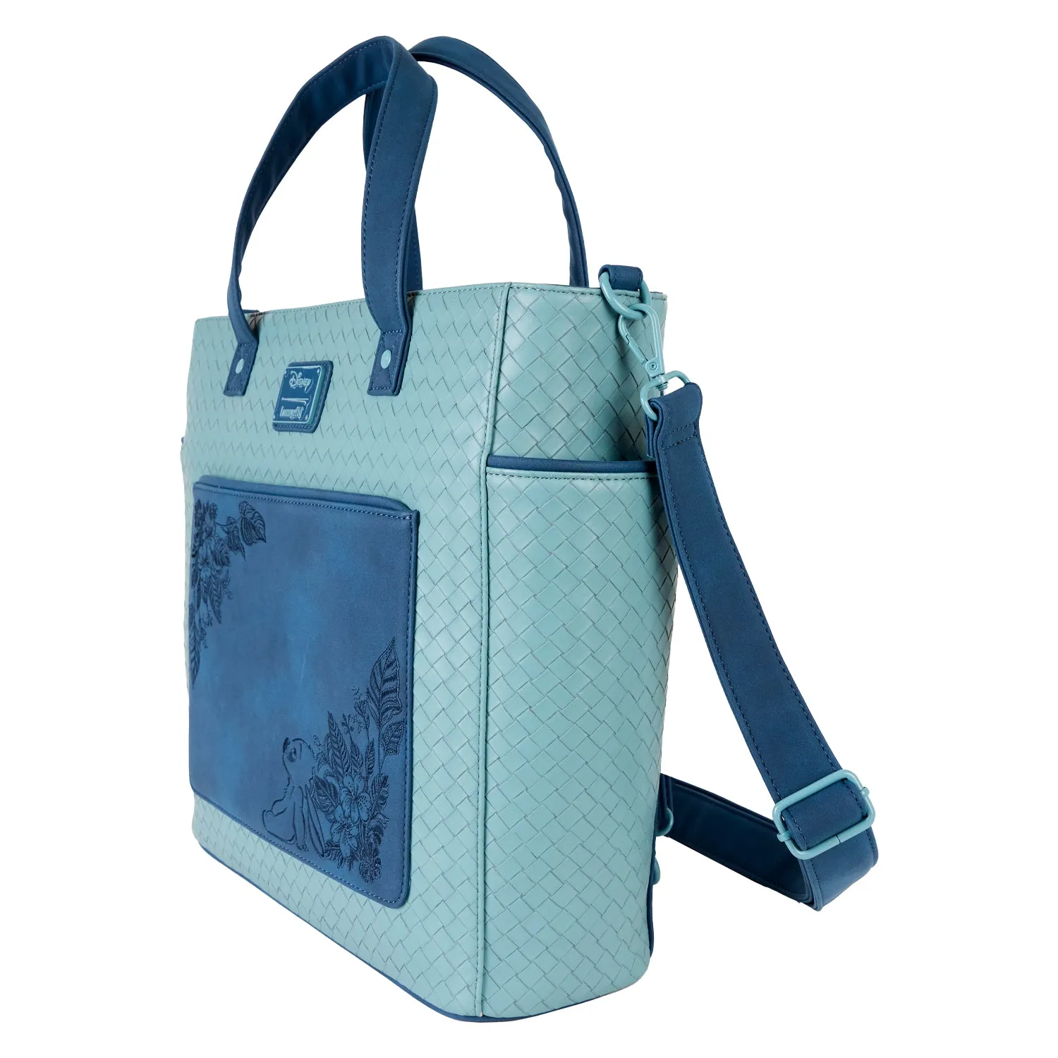 Stitch Embroidered Floral Disney Lilo and Stitch Loungefly Convertible Backpack & Tote Crossbody Bag