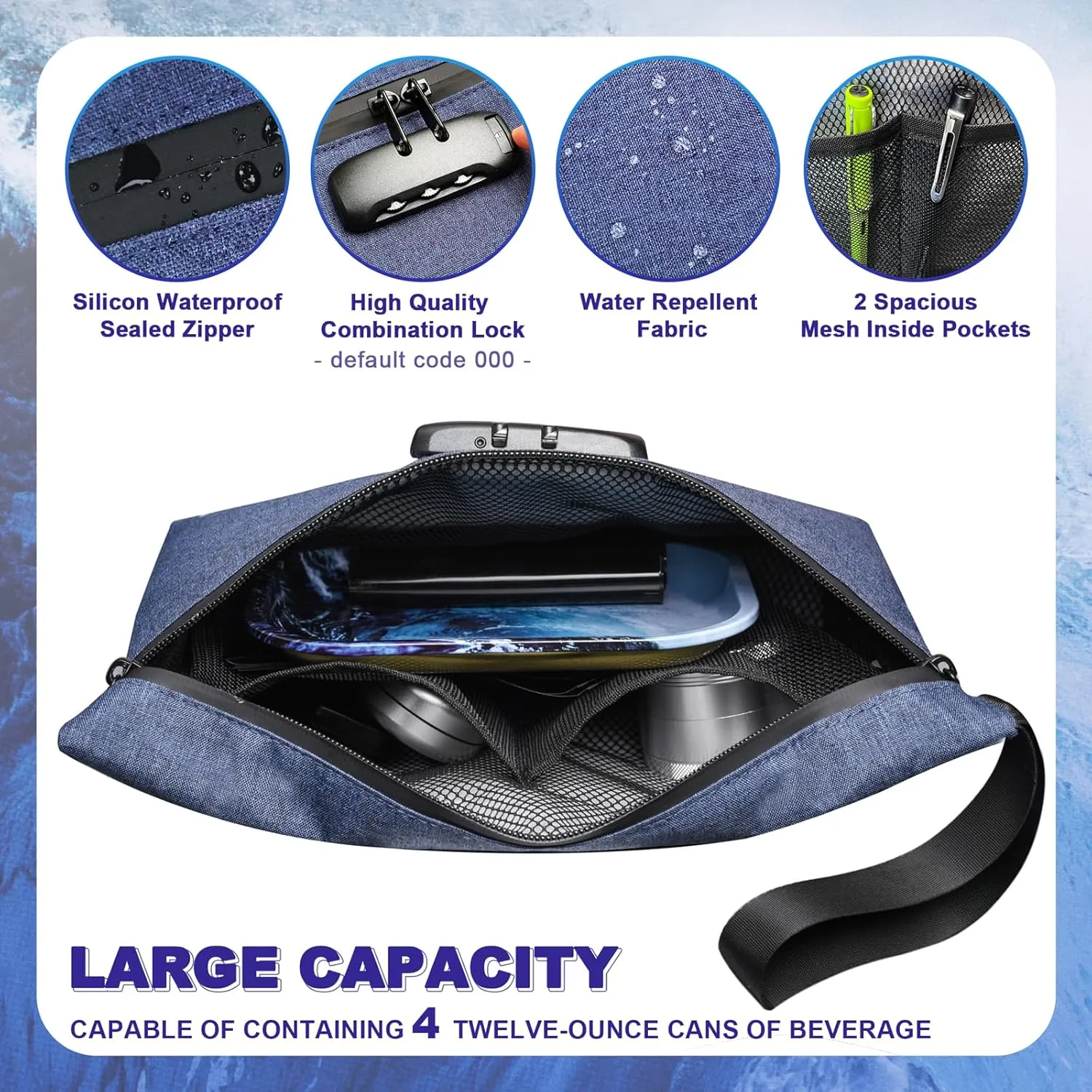 Storage Bag with Combination Lock 12.6"x7.5" Large Storage Container Medicine Lock Bag Money Organizer Travel Storage Case