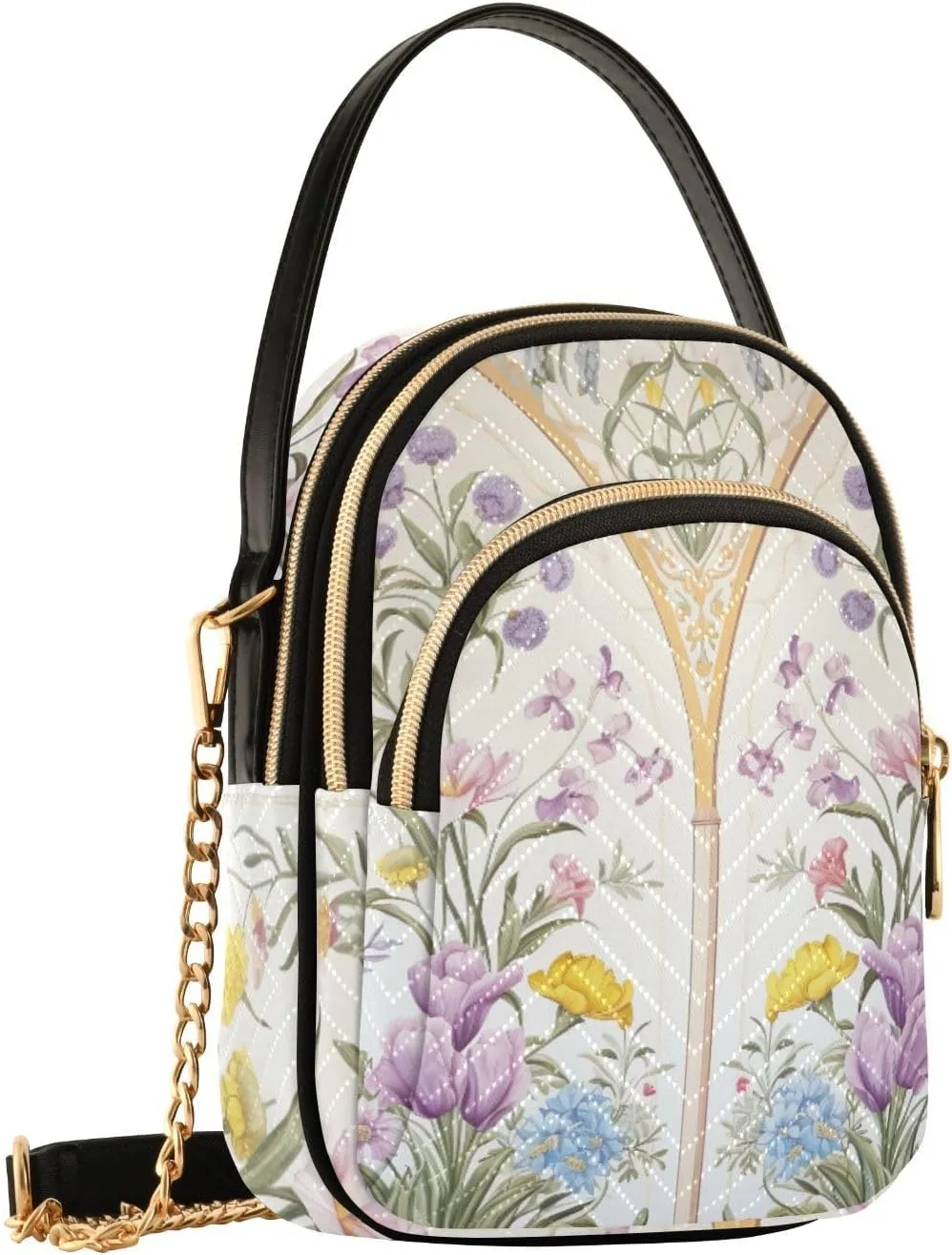 Strawberry in Red on Pink Women’s Crossbody, Crossbody Purses for Women Trendy, Three Zipper Crossbody Bags for Women