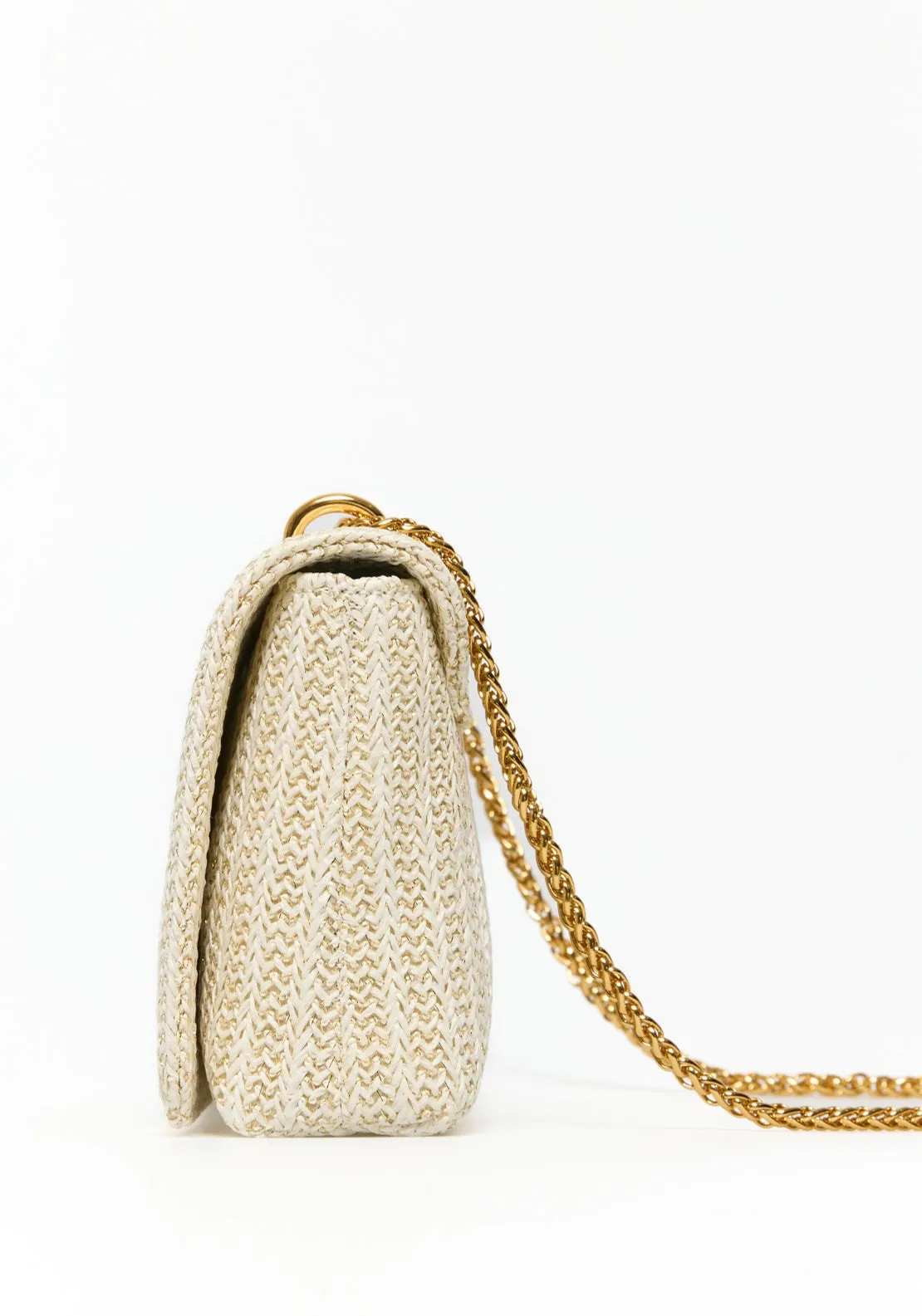 Striped Raffia Crossbody Bag - Ecru