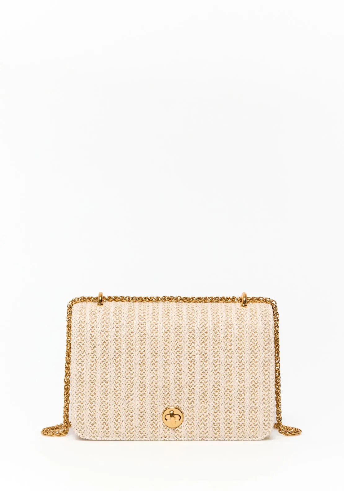 Striped Raffia Crossbody Bag - Ecru