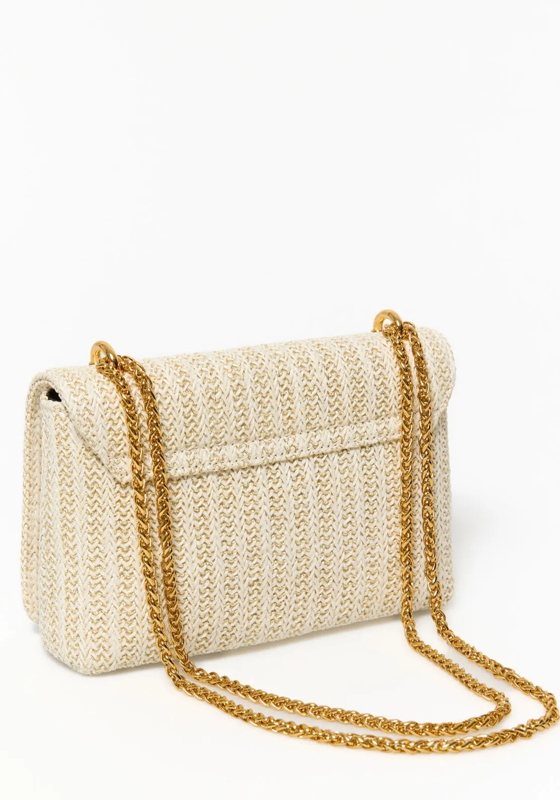 Striped Raffia Crossbody Bag - Ecru
