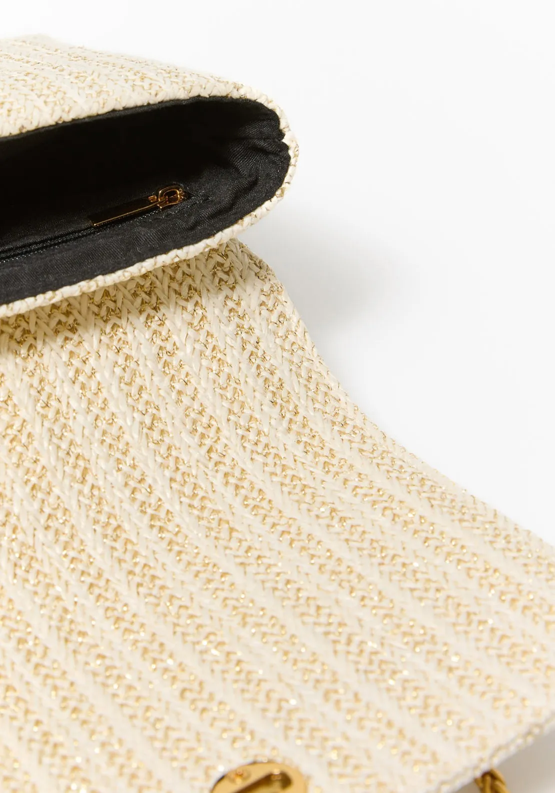 Striped Raffia Crossbody Bag - Ecru