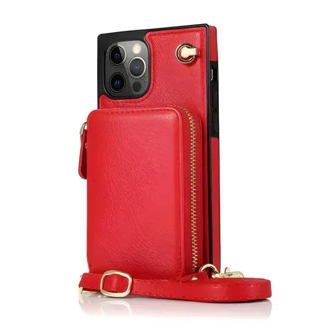 Stylish Turquoise Zipper Wallet Case with Crossbody Strap