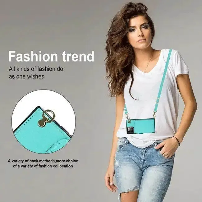 Stylish Turquoise Zipper Wallet Case with Crossbody Strap