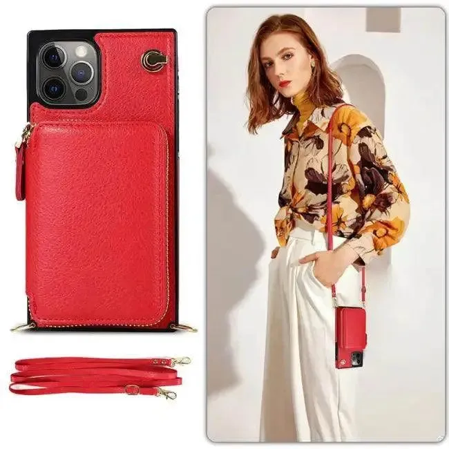 Stylish Turquoise Zipper Wallet Case with Crossbody Strap