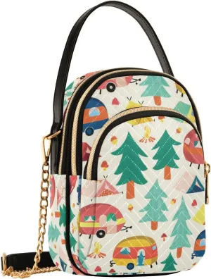 SUABO Crossbody Bag for Women, Camper Caravans and Tents in Forest Phone Purse Detachable Chain Bag Shoulder Handbag Wallet