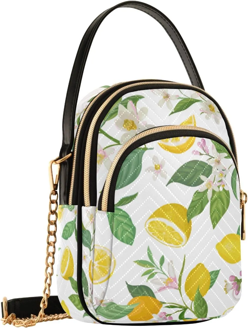 SUABO Crossbody Bag for Women, Lemon Tropic Fruits Leaves Flowers Phone Purse Detachable Chain Bag Shoulder Handbag Wallet