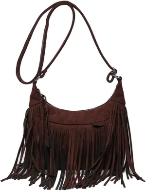 Suede Fringe Crossbody Bag for Women Ladies Stylish Leather Shoulder Bag Purse Handbag Fall Winter Spring 2024