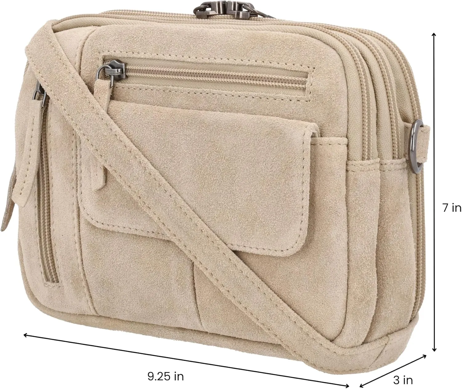 Suede Leather Hadley Compact Handbag for Women with Universal Holster and Locking Zippers