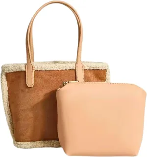 Suede Sherpa HandBag for Women Girls Furry Tote Bag Purse Handbags Fluffy Fuzzy Shoulder Crossbody Bag for Autumn Winter