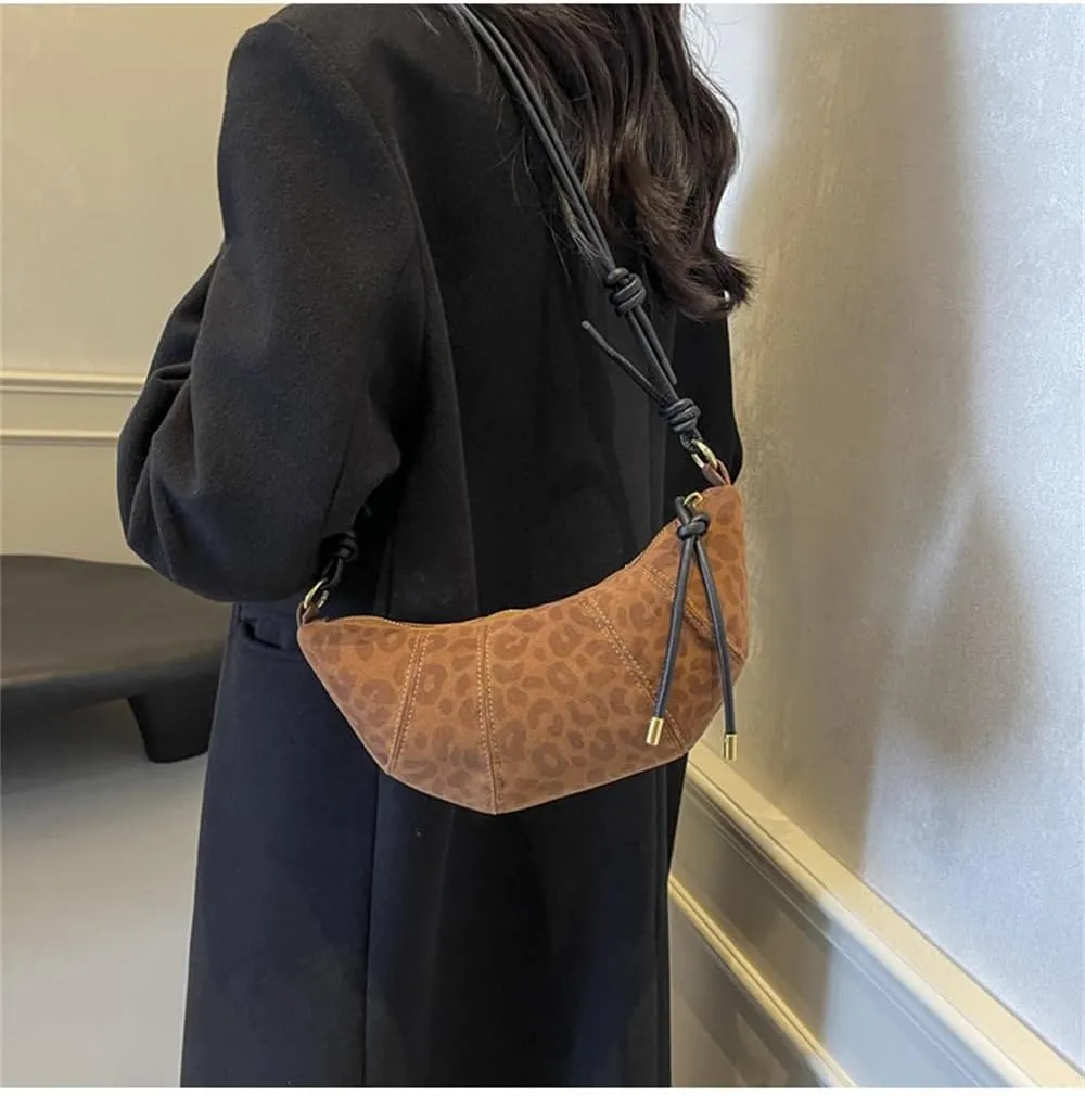 Suede Shoulder Dumpling Bag Retro Suede Sling Crescent Crossbody Bag Y2k Suede Horn Bag Trendy Half Moon Handbag