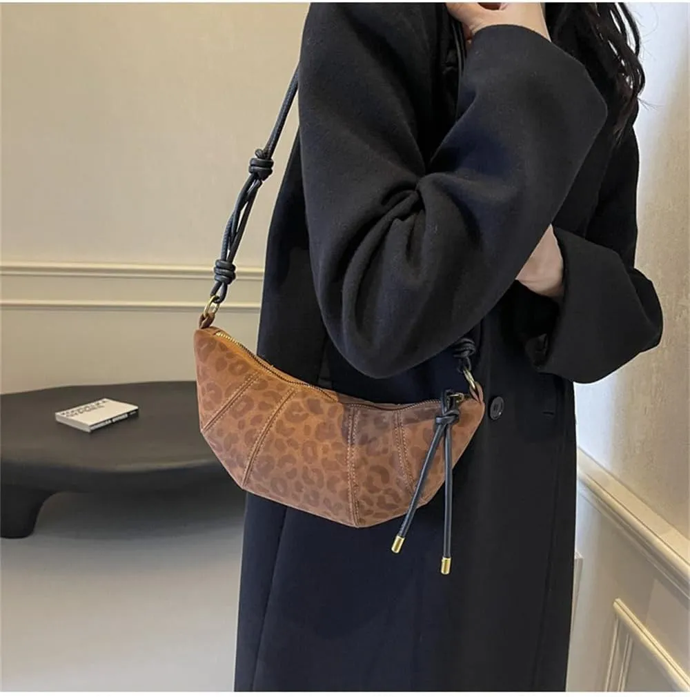Suede Shoulder Dumpling Bag Retro Suede Sling Crescent Crossbody Bag Y2k Suede Horn Bag Trendy Half Moon Handbag