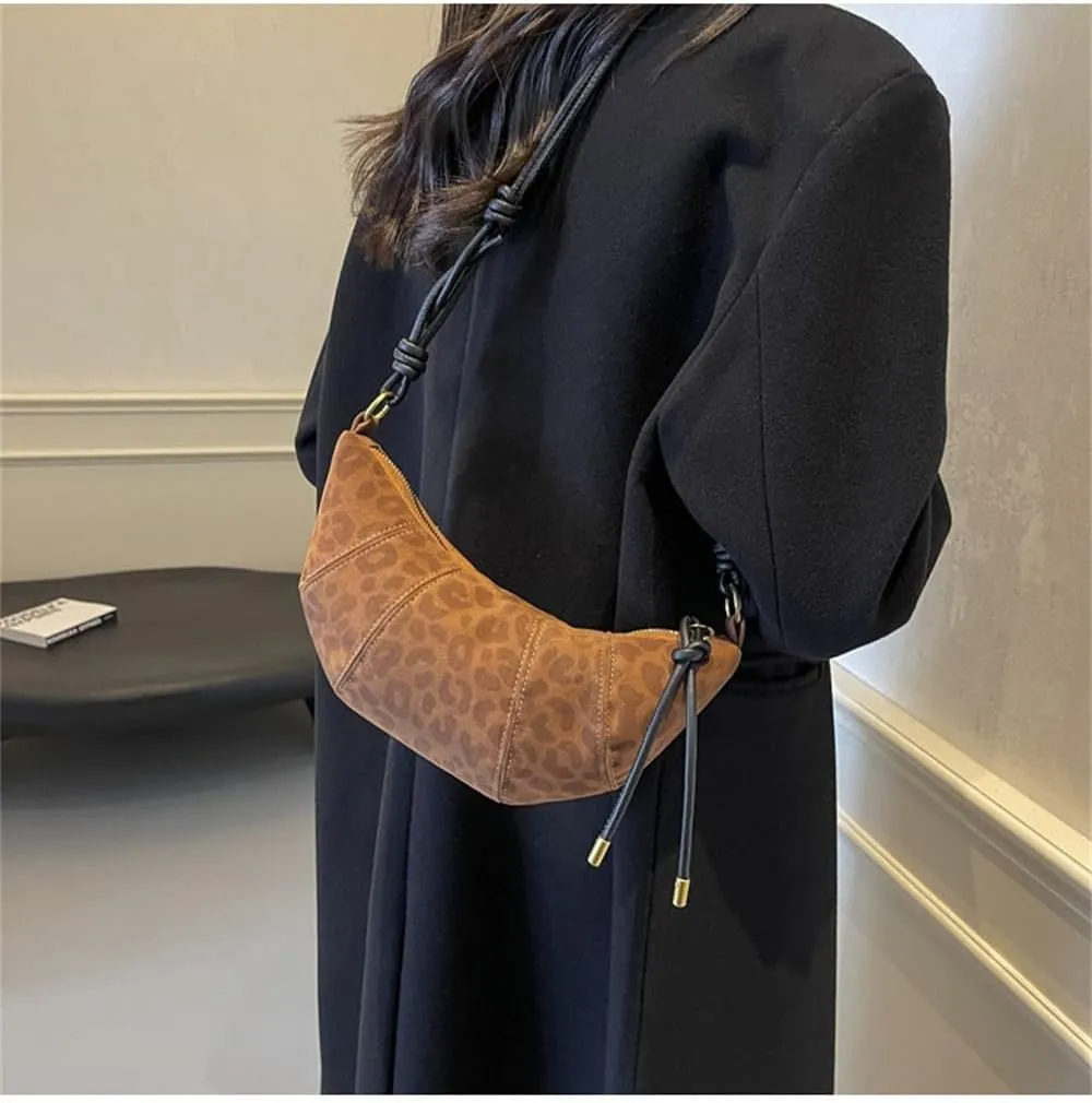 Suede Shoulder Dumpling Bag Retro Suede Sling Crescent Crossbody Bag Y2k Suede Horn Bag Trendy Half Moon Handbag