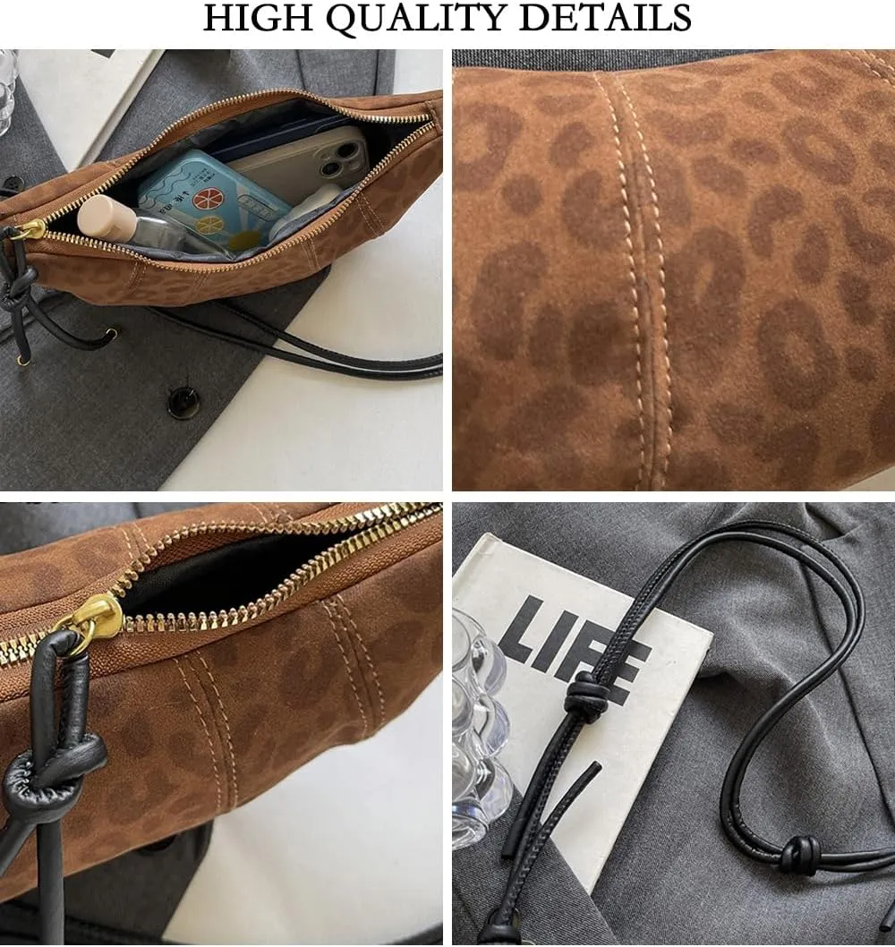 Suede Shoulder Dumpling Bag Retro Suede Sling Crescent Crossbody Bag Y2k Suede Horn Bag Trendy Half Moon Handbag