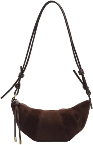 Suede Shoulder Dumpling Bag Retro Suede Sling Crescent Crossbody Bag Y2k Suede Horn Bag Trendy Half Moon Handbag