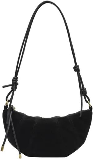 Suede Shoulder Dumpling Bag Retro Suede Sling Crescent Crossbody Bag Y2k Suede Horn Bag Trendy Half Moon Handbag