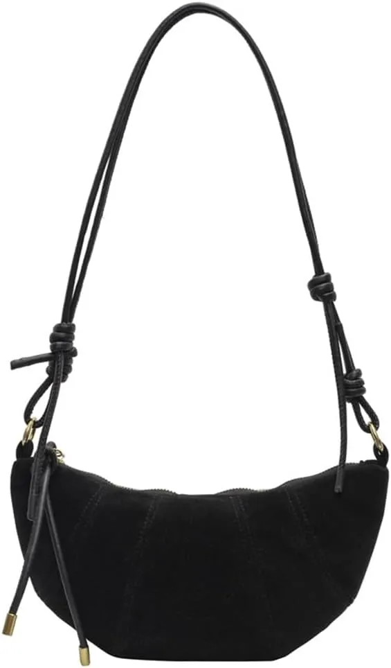 Suede Shoulder Dumpling Bag Retro Suede Sling Crescent Crossbody Bag Y2k Suede Horn Bag Trendy Half Moon Handbag