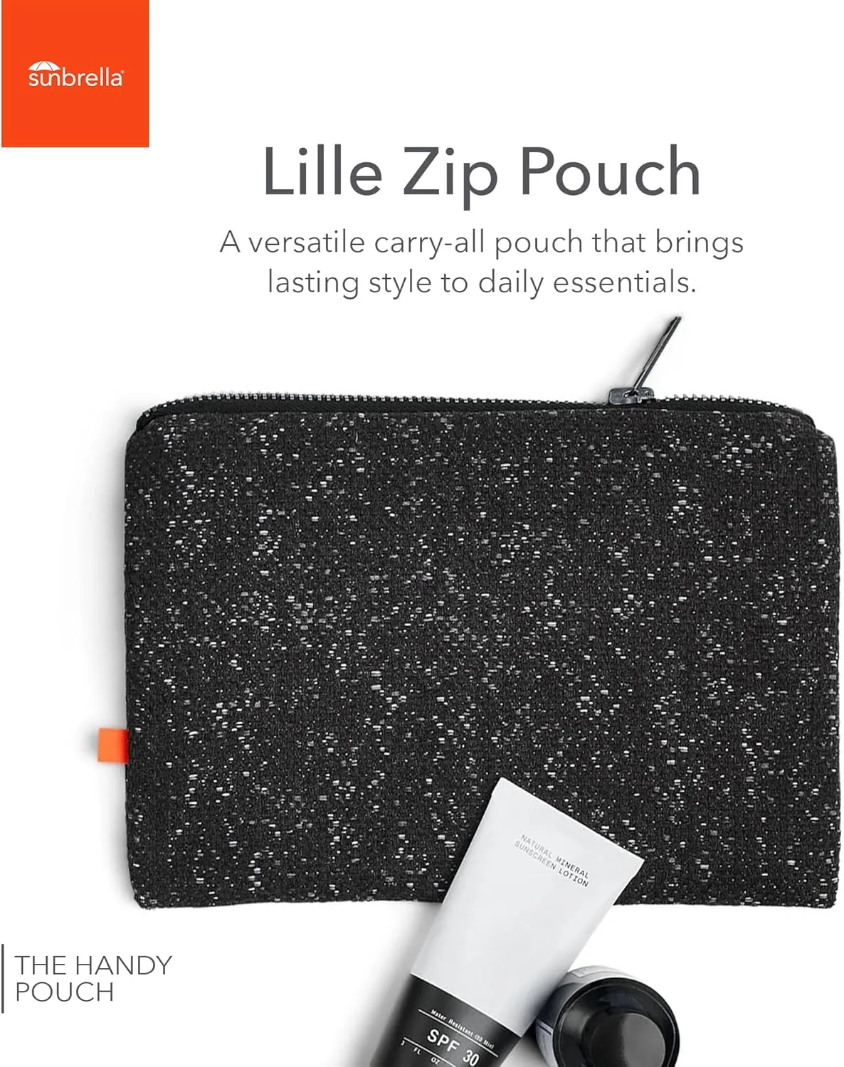 Sunbrella Lille Zip Pouch | Water-Resistant Purse Organizer for Phone, Keys & Wallet | Recycled & Stylish Cosmetic Tote & Toiletry Bag | Stain-Resistant | Raven/Black
