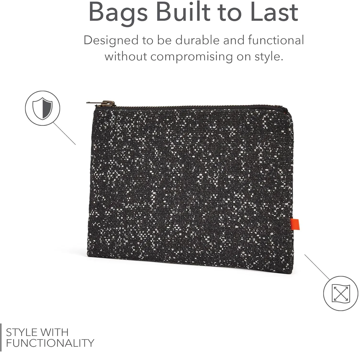 Sunbrella Lille Zip Pouch | Water-Resistant Purse Organizer for Phone, Keys & Wallet | Recycled & Stylish Cosmetic Tote & Toiletry Bag | Stain-Resistant | Raven/Black