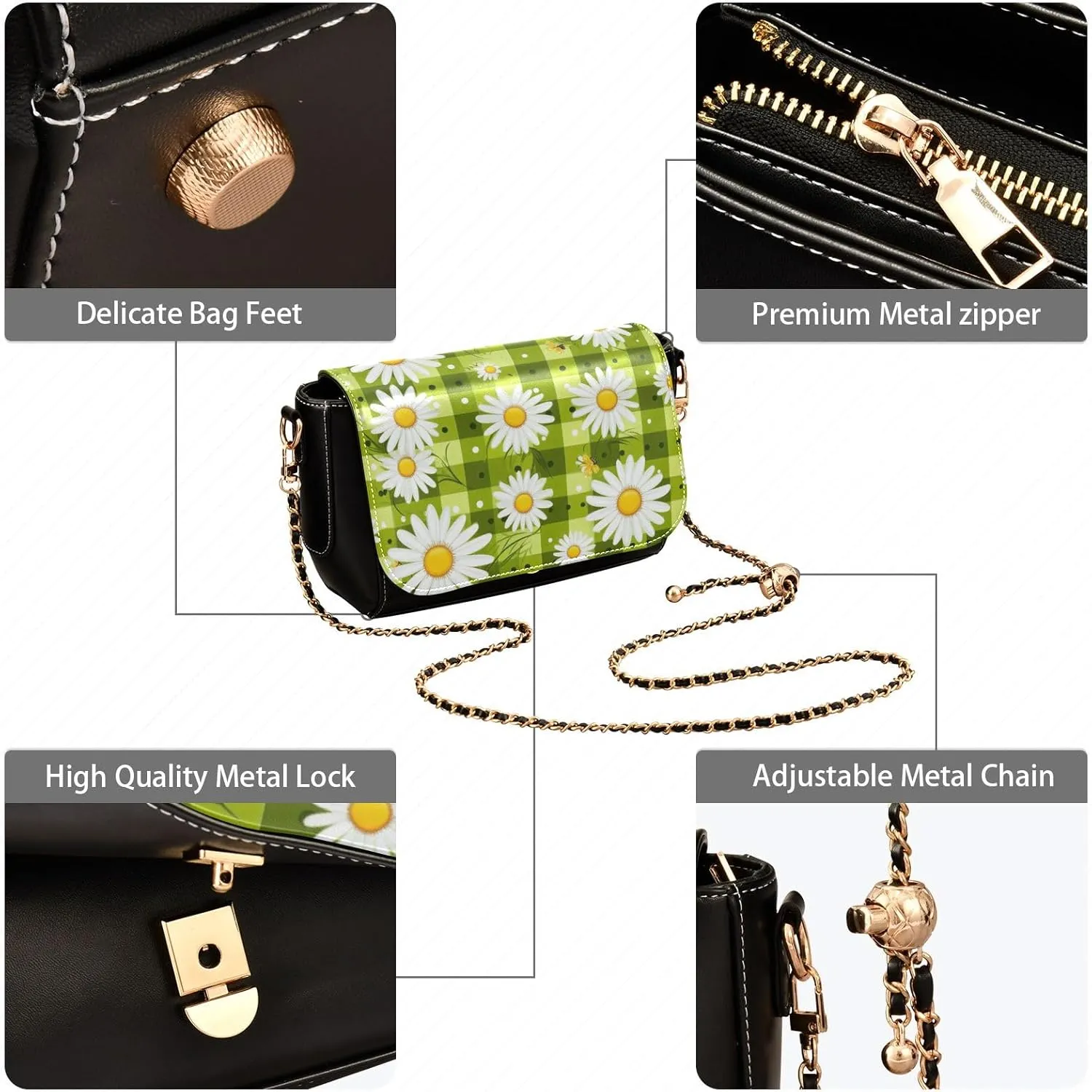 Sunflower on a Yellow Crossbody Bag with Pocket, Crossbody Leather Shoulder Bag, Crossbody Bags Leather for Women