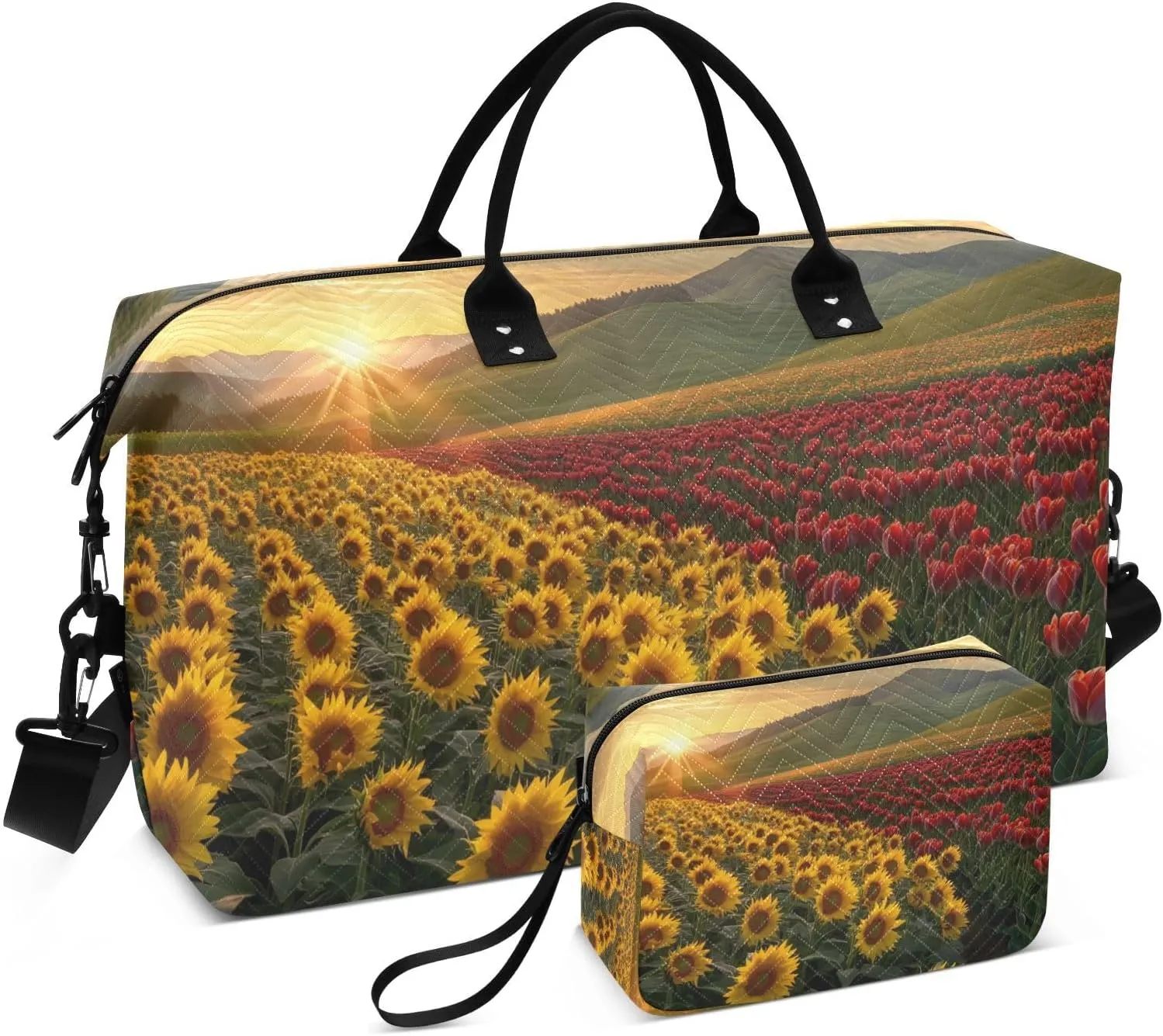 Sunflowers Field Sunrise Travel Duffel Bag, Gym Bags with Multiple Interior Pockets for Men Women Toiletry Purse Included 20.5”x 1.9” x 13.8”