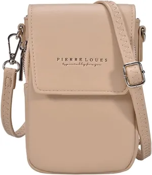Sunwel Fashion Double Compartments Cell Phone Bag Zipper Pocket with 5 Credit Card Slots Crossbody Purse Shoulder Bag for Women (beige)