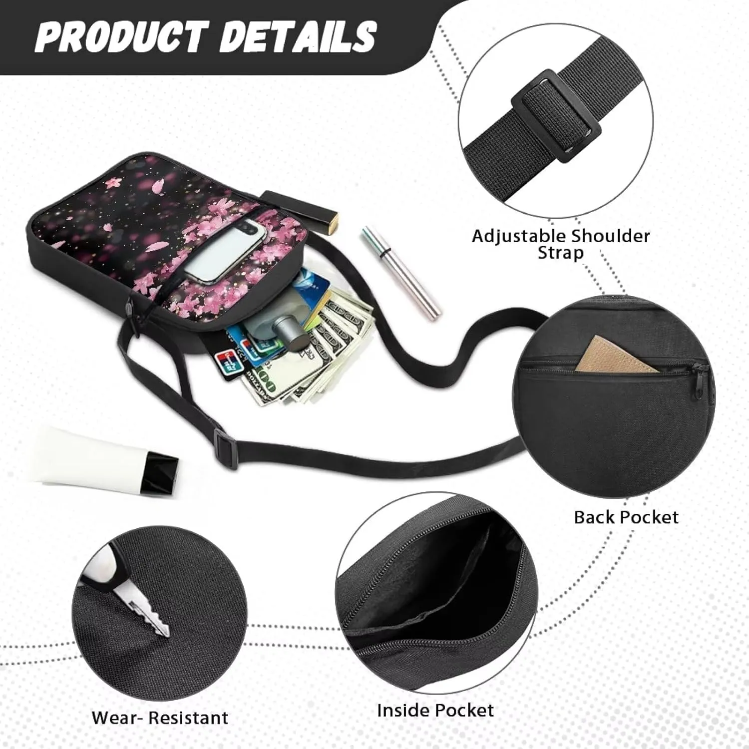 Suobstales Crossbody Bags for Women Shoulder Bag Cell Phone Pouch with Adjustable Strap, Small Messenger Bag Casual Purse