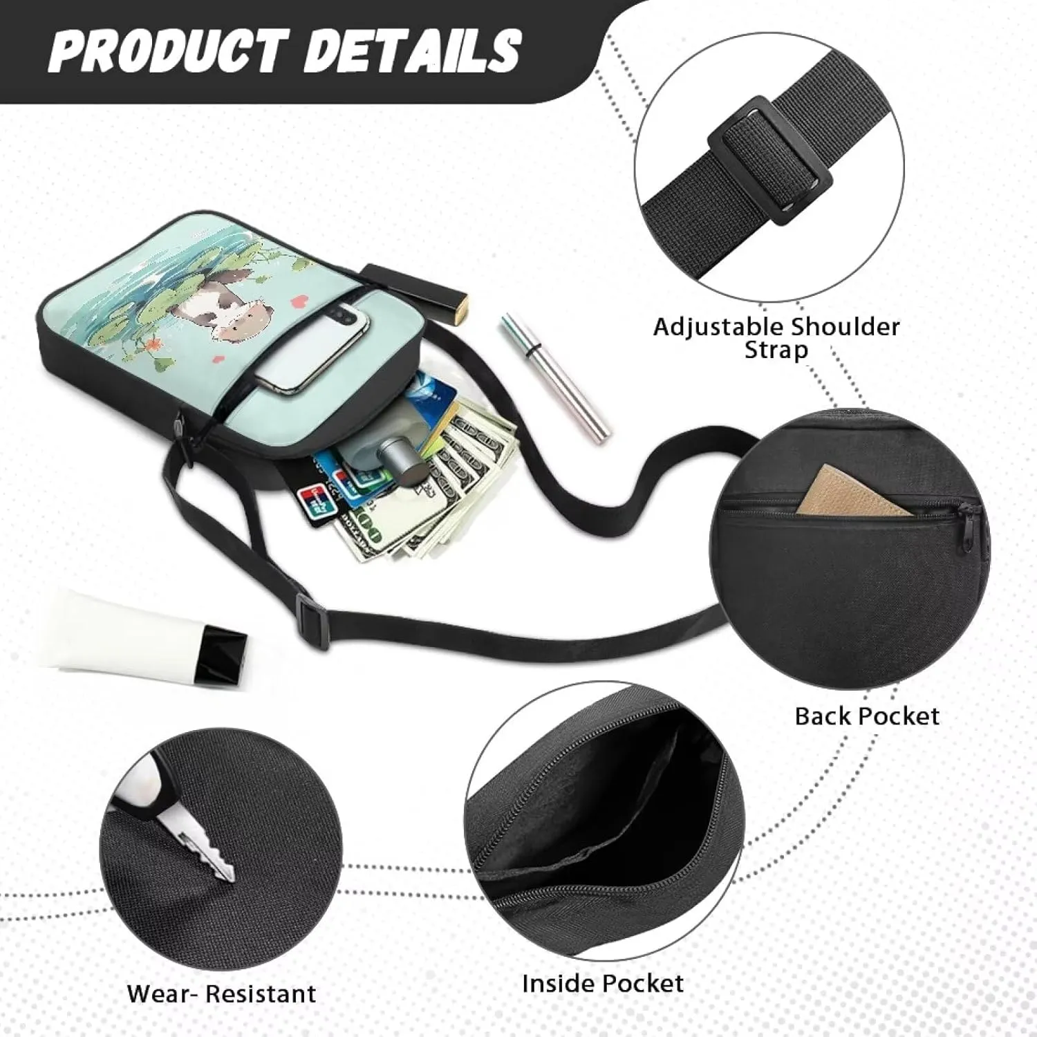 Suobstales Small Crossbody Bag for Women Men, Mini Messenger Bag Shoulder Bag Sling Bag with Zipper Pocket for Phone Passport