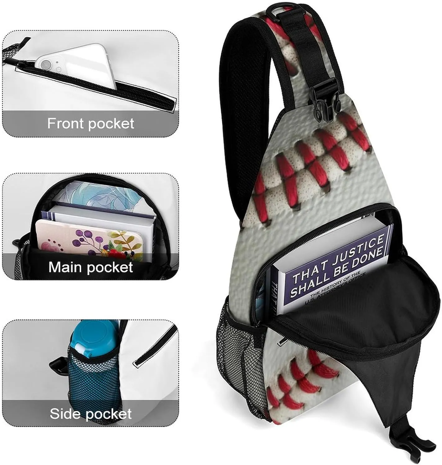 Supdreamc Sling Backpack for Women Men Anti-Theft Multipurpose Gym Crossbody Sack Satchel Outdoor Hiking Bag Tote Bags, Baseball Crossbody Chest Rucksack