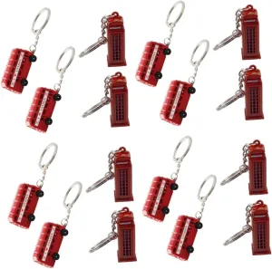 SUPVOX 16 Pcs London Double Decker Bus and Telephone Booth Metal Keychains Set - Creative Keychain Accessories for Souvenirs (2 Buses   2 Phone Booths, Red)