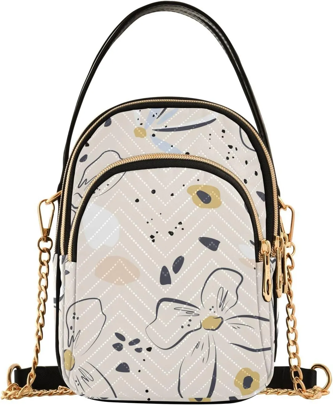 susiyo Botanical Abstract Flowers Small Crossbody Bags Shoulder Bag for Women Multi Zipper Stylish Ladies Messenger Bags Phone Purse Handbag Wallet