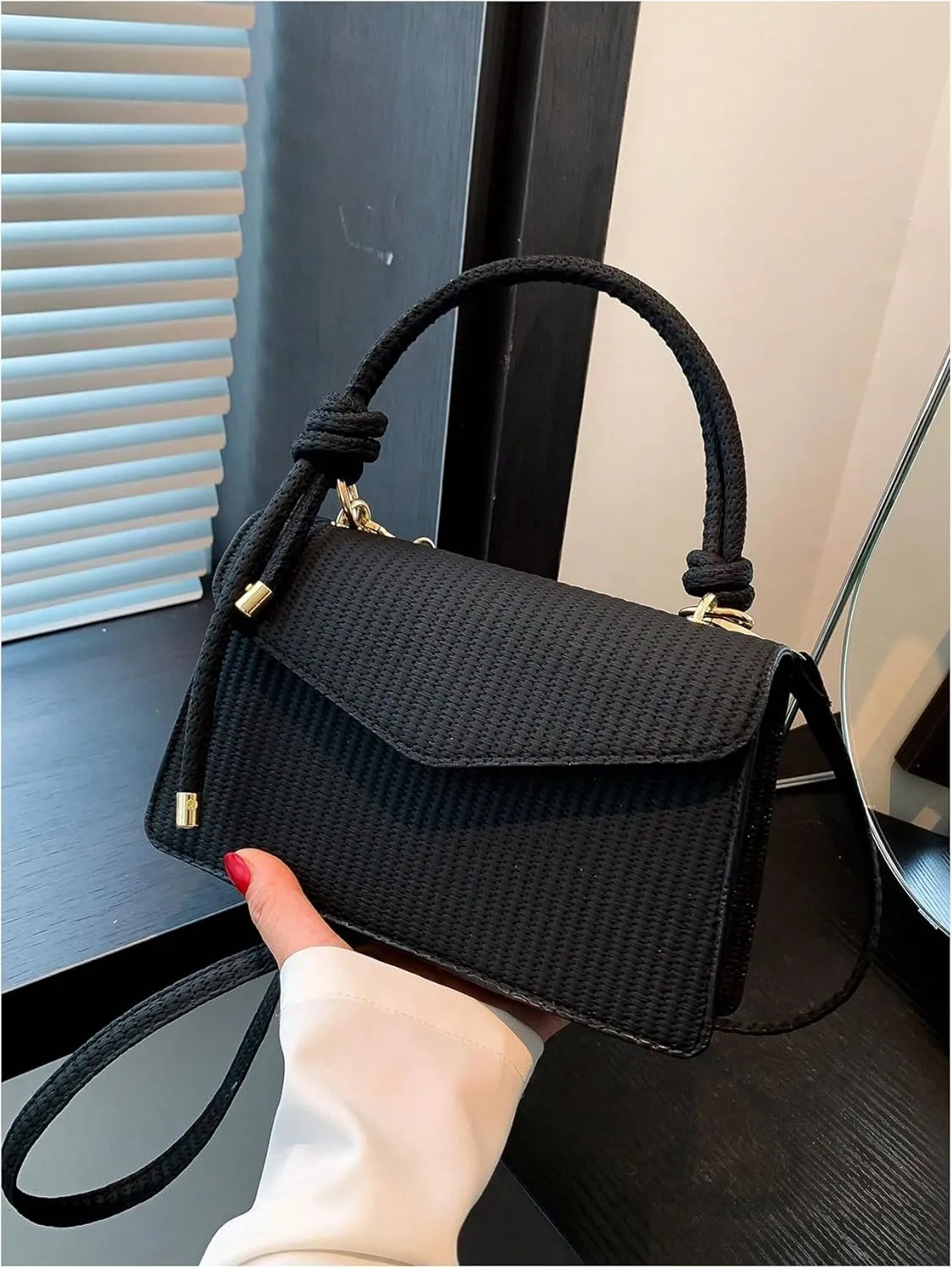SweatyRocks Women's Tote Handbag Small Textured Knot Strap Crossbody Purse