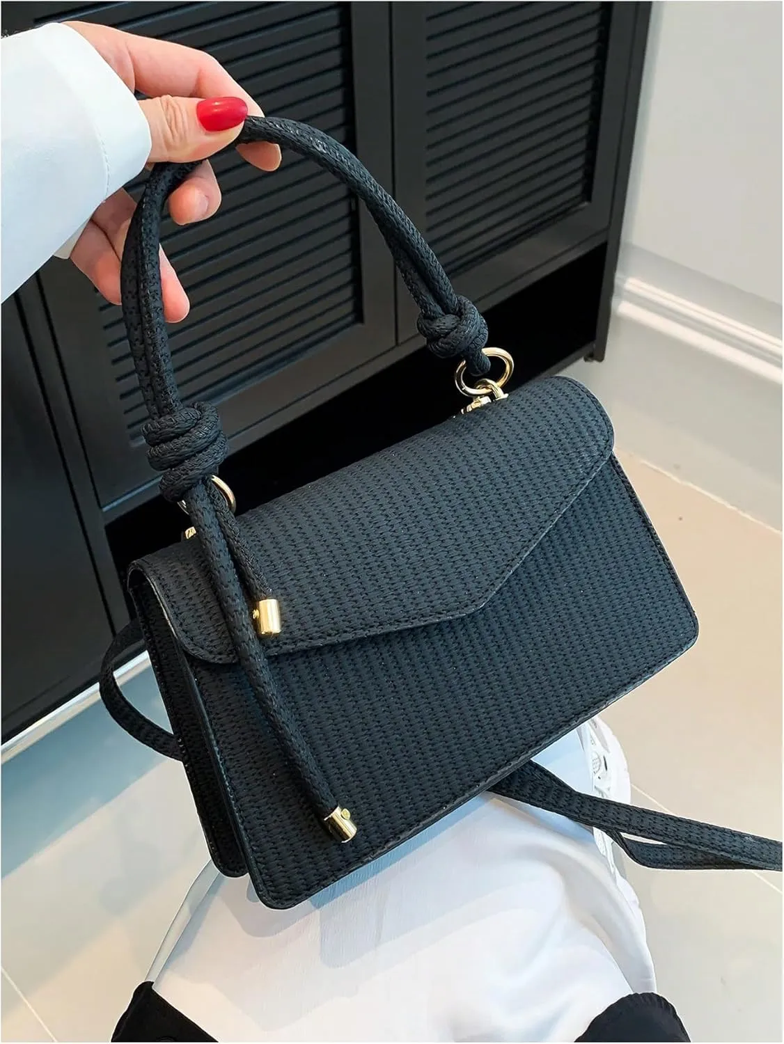 SweatyRocks Women's Tote Handbag Small Textured Knot Strap Crossbody Purse