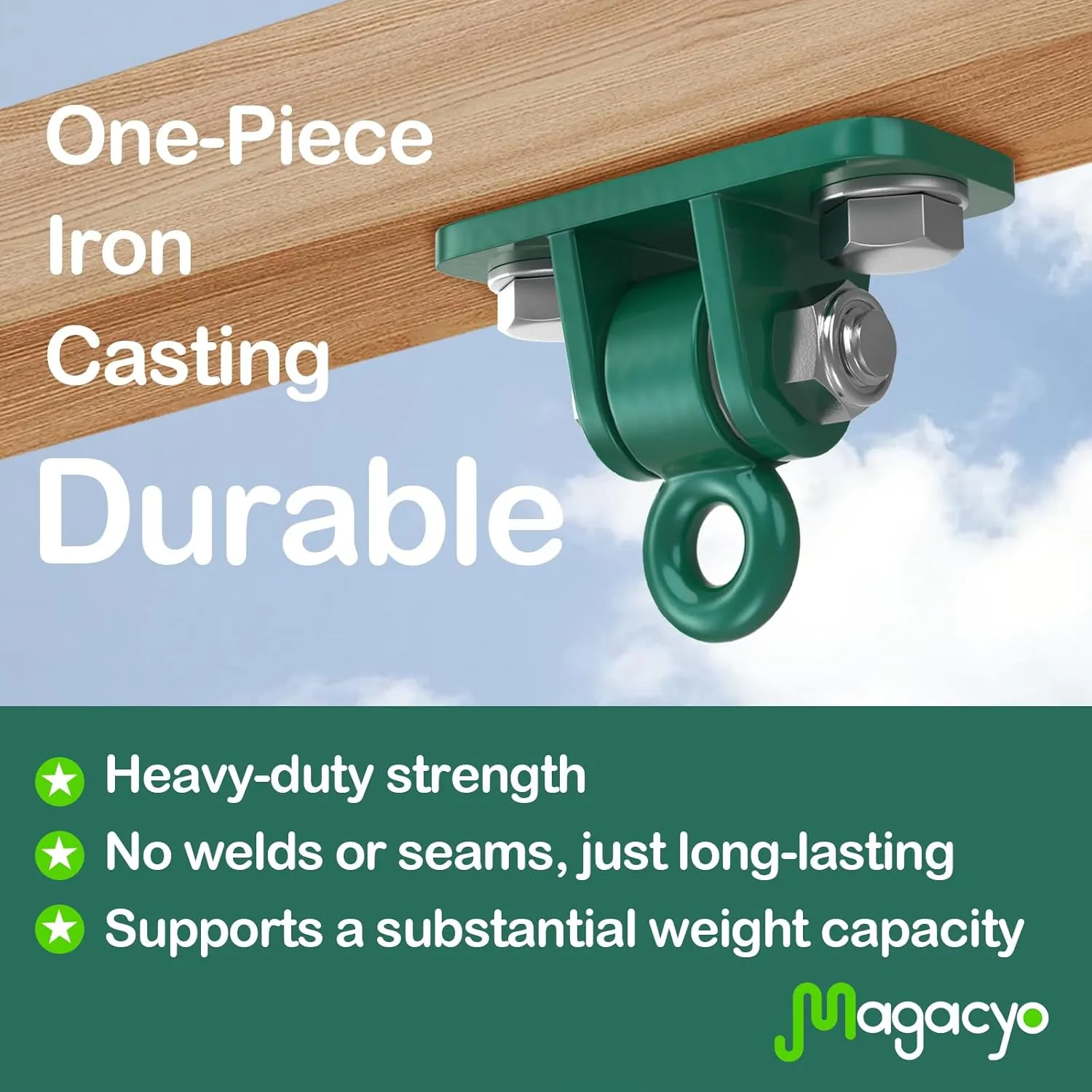 Swing Hangers Magacyo Heavy Duty Porch Swing Hanging Kit Outdoor Indoor Ceiling Patio Playground Tree Yoga Seat Trapeze Swingset Hardware Bracket 4 Set with Mounting Snap Hooks Screws Washers (Green)