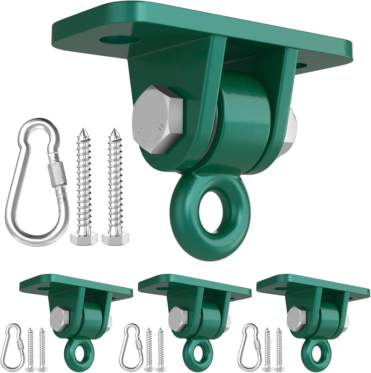 Swing Hangers Magacyo Heavy Duty Porch Swing Hanging Kit Outdoor Indoor Ceiling Patio Playground Tree Yoga Seat Trapeze Swingset Hardware Bracket 4 Set with Mounting Snap Hooks Screws Washers (Green)